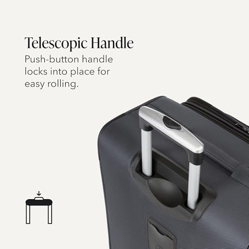 Sion Softside Expandable Spinner Luggage Durable Lightweight Travel Suitcase (Checked-Large / Dark Grey)