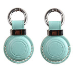 2 Pack KEEPXYZ Genuine Leather Keychain Holder Compatible with Airtag ([2 Pack] Cyan V2.0)