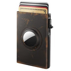 Mens Leather RFID Blocking Minimalist Slim Wallet for AirTag (Bronze)