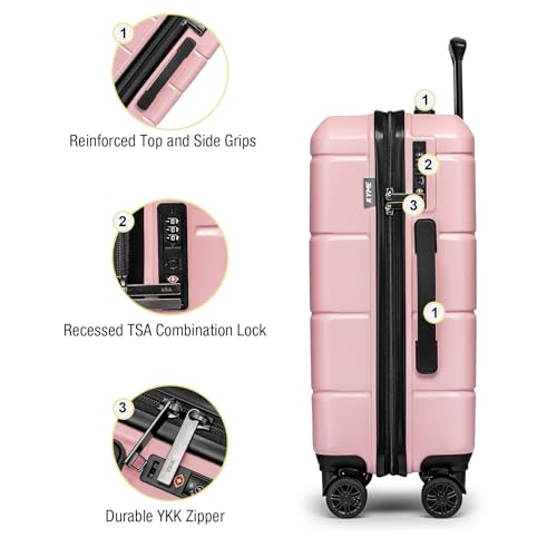 Carry On Luggage 22x14x9 Airline Approved Hardshell Carry On Suitcases with Wheels Travel Rolling 20 Inch Luggage with Cup Holder for Women (Light Pink / Carry-On 22-Inch（non-expandable）)
