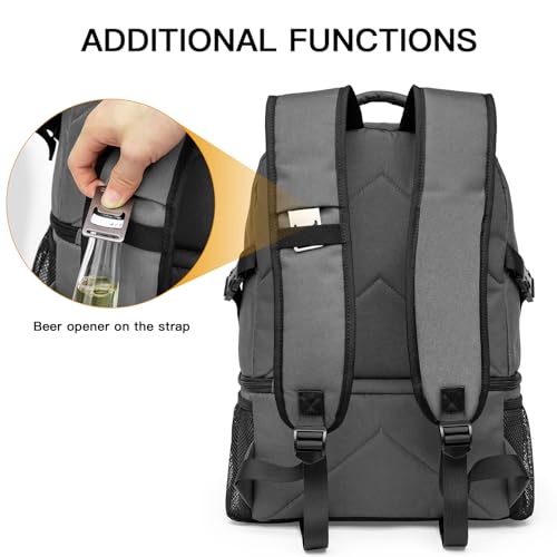Dual Compartment Cooler Backpack Insulated 16Cans Lunch Box Backpack (8901-gray / 16 Cans)