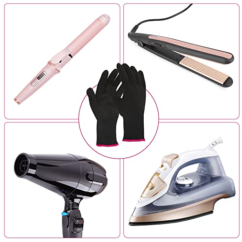 2 Pair Heat Resistant Gloves for Hair Styling Professional Hot Hand Gloves Heat Protection Flat Iron Gloves Pink Edge Heat Press Sublimation Gloves for Women Curling Wand Styling Tool