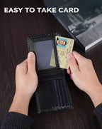 Wallet for Men RFID Blocking Genuine Leather Bifold Wallets (dark blackstripe)
