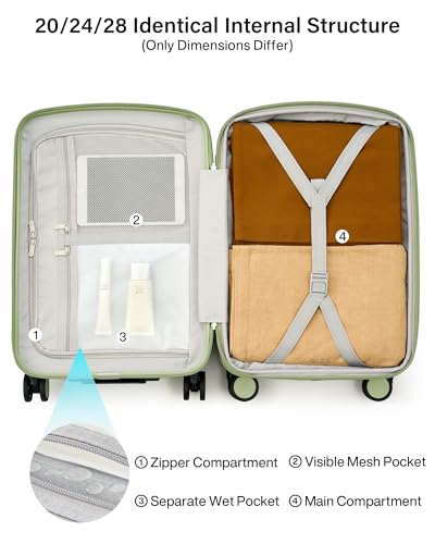 Carry on Luggage Airline Approved 20" Expandable Hardside Suitcase (Bamboo Green / 20 Inch EXT)