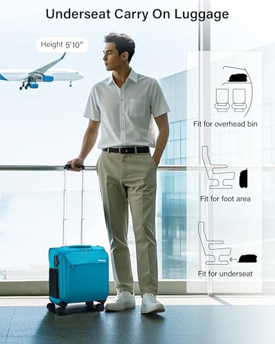 16 Inch Underseat Carry On Luggage with Wheels Small Suitcase Softside Luggage Bags for Travel Lightweight Suitcases with Wheels Travel Luggage Personal Item for Men and Women (Caribbean Blue / 16 Inch)