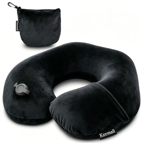 Inflatable Travel Neck & Shoulder Pillow for Airplanes & Long Trips (Corporate Black / Medium)