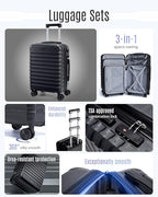 Luggage Sets 3 Pcs Suitcase with Wheels (Black / 3-Piece Set-20 Inch/24 Inch/28 Inch)