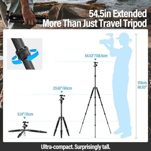 54" 137cm Carbon Fiber Travel Tripod for Camera with 360° Ball Head (54.5" Travel Tripod)