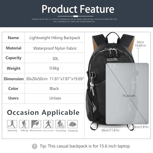 30L Hiking Backpack With Rain (Black2.0 / 30L)