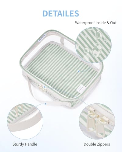 TSA Approved Clear Toiletry Bag for Travel (Y-Mint Green Stripe)