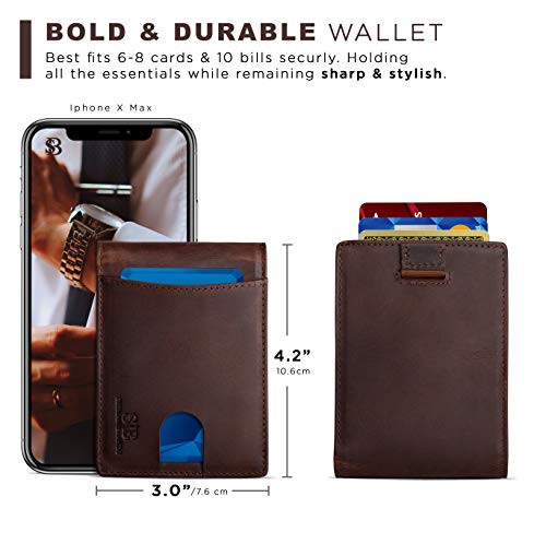 RFID Blocking Slim Bifold Genuine Leather Thin Minimalist Front Pocket Wallets for Men Billfold Wallet Men Gift (A. Texas Brown 2.0)