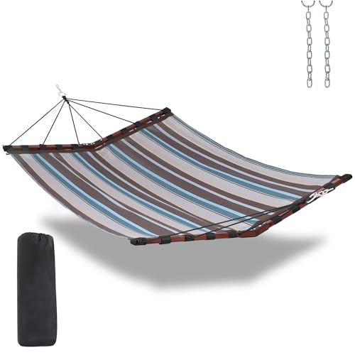 12FT 2 Person Hammock with V Shaped Spreader Bar (Brown Stripes)