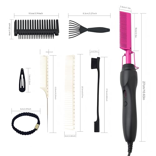 Electric Hot Comb Hair Straightener Heat Pressing Comb Curling Flat Iron Curler Hair Straightener Brush for Natural Black (Purple-3-gear)