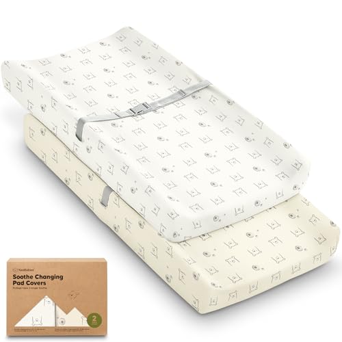 2 Pack Organic Changing Pad Covers for Girl (Bumble Bear / 100% Cotton)