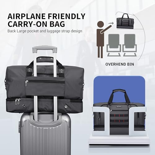 Travel Duffle Bags for Men Weekender Bags with Toiletry Bag Sets Carry On Overnight Bag 55L （B696 Silvery Grey） (Silvery Grey)