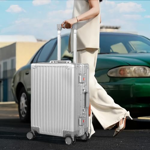 All Aluminum Carry On Luggage 22x14x9 Airline Approved Heavy Duty Hard Shell Suitcases Zipperless Suitcase with TSA Lock (Silver / 20-Inch)
