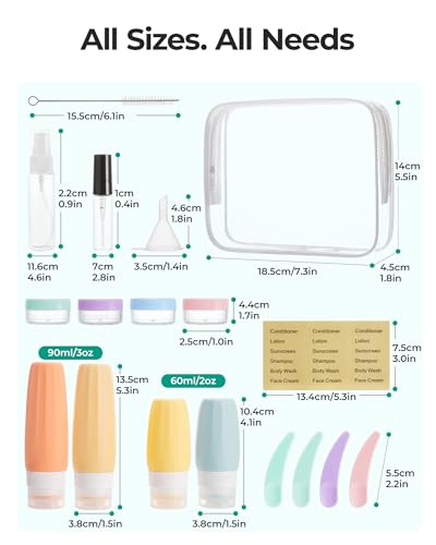 18 Pack TSA Approved Travel Bottles for Toiletries (03-Macaron)