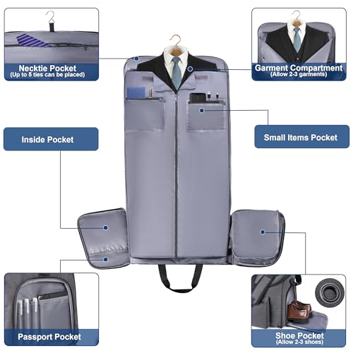 2 in 1 Garment Duffle Bags for Travel Mens Carry (Grey)