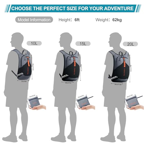 10L Hiking Backpack for Men Women Lightweight Foldable Small Daypack for Travel Camping Outdoor (Grey and Black / 10l)