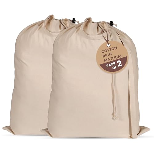 LFH Home Cotton Rich Canvas Extra Large Laundry Bag with Drawstring and Handles Heavy Duty (28”x36” (Pack of 2) / Natural)