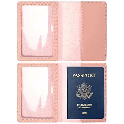 2 Pack Passport covers and Vaccine Card Holder PU Leather Passport Wallet Vaccine Case Protector Slot Travel Passport Wallets for Women & Men (Blue & Pink)