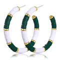 Game Day Earrings Football Baseball Earrings for Women Sports Team Heishi Hoop Earring Football Accessories Outfits Cheer Mom Essentials Fall Sports Must Haves Cheer Gifts (Green White)