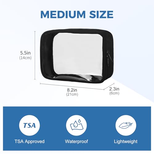 TSA Approved Toiletry Bag Clear Quart Size Travel Bags Makeup Bag (Black / 1 Pack)