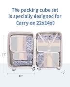 6 Set Compression Packing Cubes for Travel Women Men (Y-Blue Leaf)