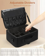 Large Makeup Case Travel Makeup Train Case Professional Makeup Artist Bag Portable Nail Organizer Box Art Supply Case with Adjustable Dividers (Black with 3 clear bags / Large)
