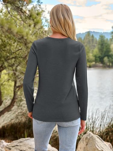 Long Sleeve Shirts for Women Casual Crewneck Tops Basic Tees (Large / 01blackgrey)