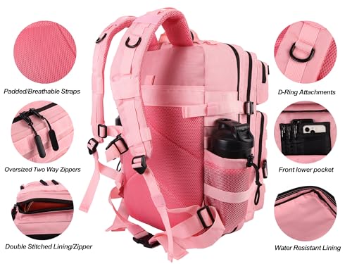 Military Tactical Backpack for Men and Women 45L Army 3 Days Assault Pack Bag Large Rucksack with Molle System Pink (Pink)