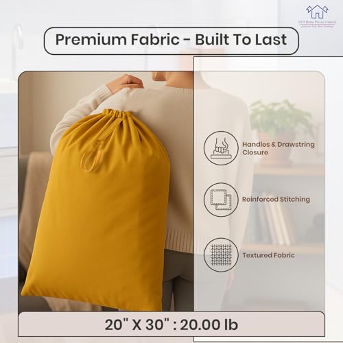 LFH Home Cotton RichCanvas Large Laundry Bag with Handle (20”x30” / Yellow)