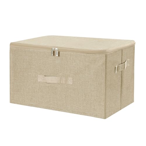 Fabric Storage Bins with Zipper Lids (Beige / Large (Pack of 1))