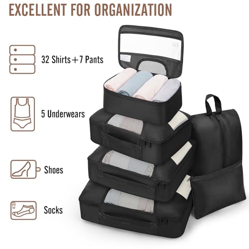10 Set 8 Set Packing Cubes for Travel Essentials (01 Black)