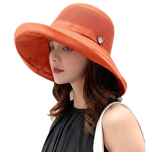 Women Summer Mesh Crown Sun Hats UV Protection UPF Wide Brim Hat for Beach Hiking Garden Travel Lawn Work Chin Strap (One Size / B6-fyu001-jvse)