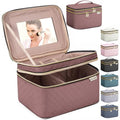 Large Makeup Bag with Mirror Double Layer Travel Make Up Organizer Case (Rosewood)