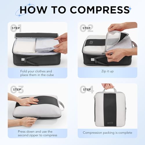8 Set Compression Packing Cubes for Travel Essentials (Black)