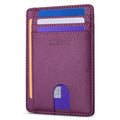 Slim Minimalist Front Pocket RFID Blocking Leather Wallets for Men and Women (Small / Cross Purple)