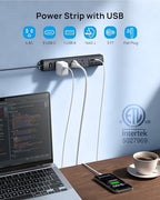 Wall Mount Power Strip Surge Protector with USB C Ports (Black / 3FT Flat Plug)