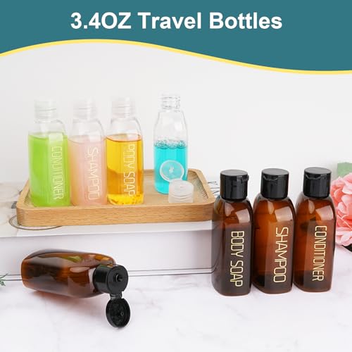 Travel Bottles for Toiletries 8PCS 3.4oz TSA Approved Containers (3.4oz 2-Color - 6 Labeled 2 Blank)