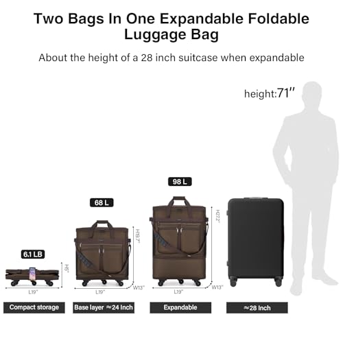 Expandable Luggage Bags for Travel Collapsible Suitcase with Wheels (Coffee)