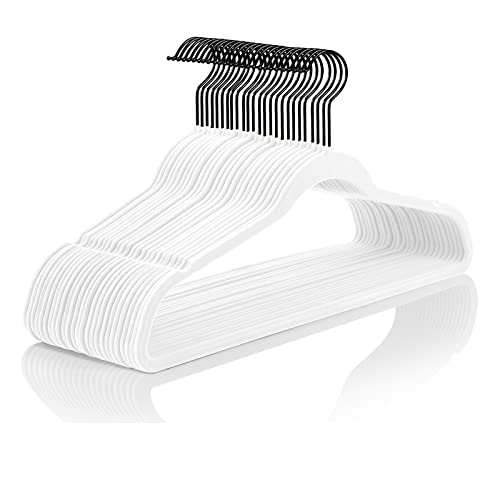 White Velvet Hangers 50 Pack Non Slip Heavy Duty Black Hooks (White/Black / 50-Pack)