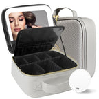 Travel Makeup Bag Cosmetic Bag Makeup Organizer Bag with Lighted Mirror (Silver / Woven)