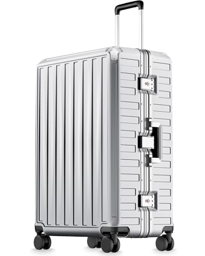 28 Inch Zipperless Checked Luggage (Silver Ivory / 28 Inch)