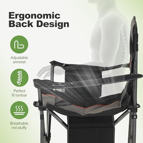 Folding Camping Chair Oversized Heavy Duty Padded Outdoor Chair (Black / Twin Pack)