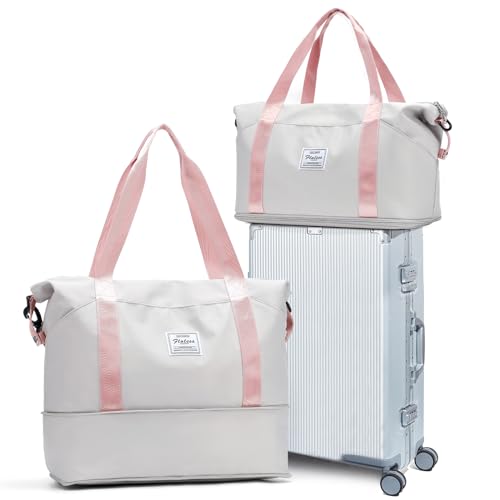 GreyPink Travel Duffel Gym Tote Bag (A97-greypink-expandable / X-large)