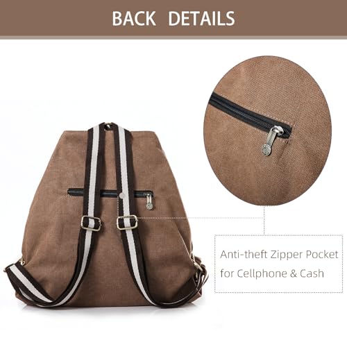 Women Canvas Backpack Daypack Casual Shoulder Bag (Brown)