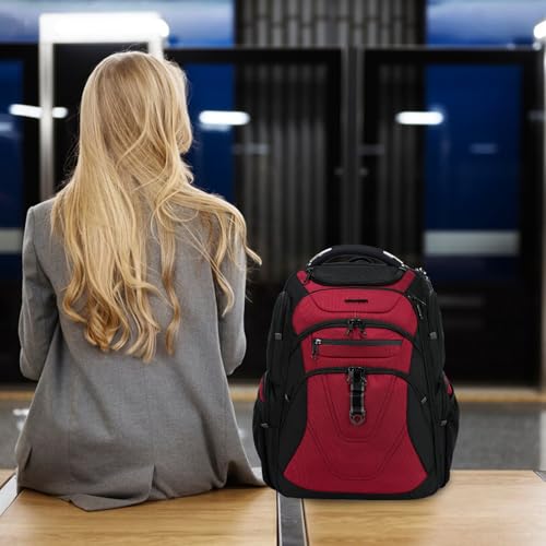 Travel Laptop Backpack 18.4 Inch XXXL Computer Backpack for Men (Black/Red / 18.4 inch)
