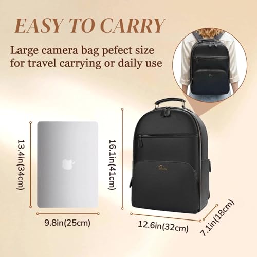 Camera Backpack Classic PU Leather for DSLR (Black / 20L)