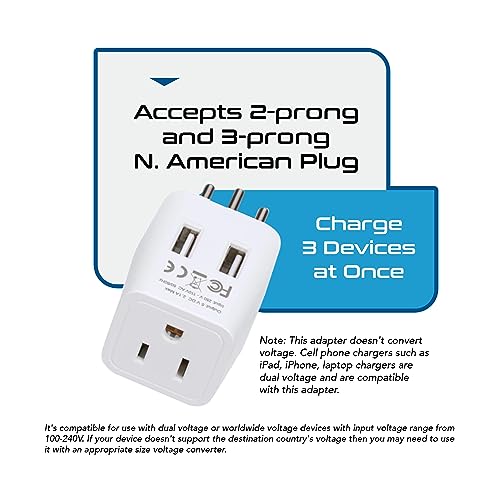 Brazil Travel Adapter Plug With Dual USB (Pearl white)